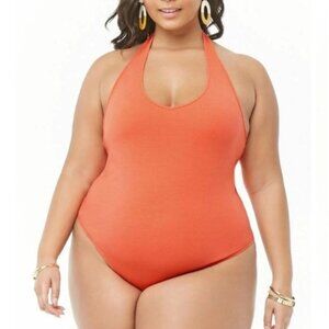 Forever 21+ Halter Neck Coral Bodysuit With Snap Button Closure Size 2X